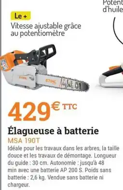 Espace emeraude Élagueuse à batterie MSA 190T offre