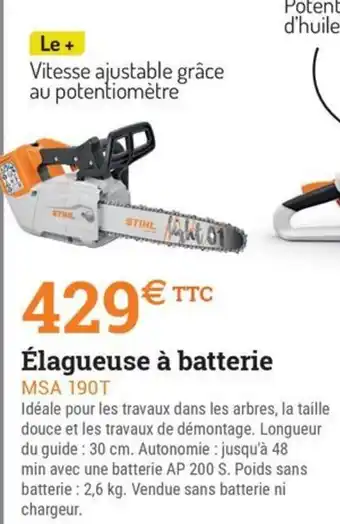 Espace emeraude Élagueuse à batterie MSA 190T offre