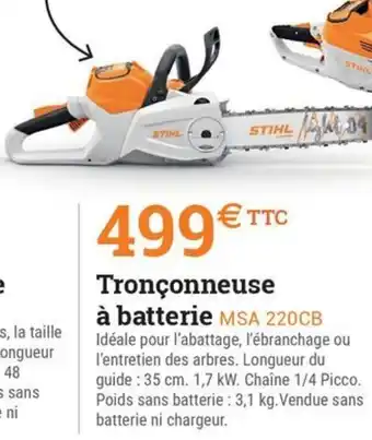 Espace emeraude Tronçonneuse à batterie MSA 220CB offre