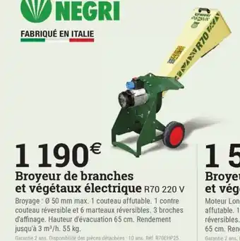 Espace emeraude Broyeur de branches et végétaux électrique R70 220 V offre