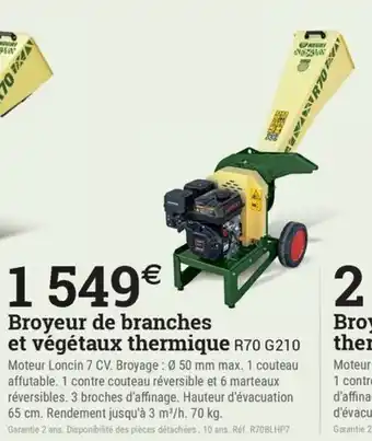 Espace emeraude Broyeur de branches et végétaux thermique R95 G210 offre