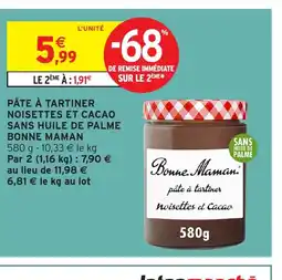 Intermarché Express BONNE MAMAN Pâte à tartiner noisettes et cacao sans huile de palme offre
