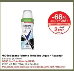 Monoprix REXONA Déodorant femme Invisible Aqua offre