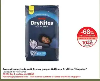 Monoprix HUGGIES Sous-vêtements de nuit Disney garçon 8-15 ans DryNites offre