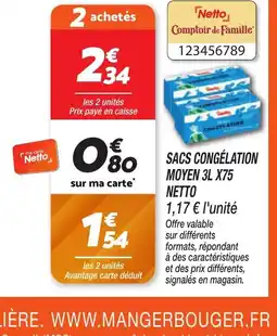 Netto NETTO Sacs congélation moyen 3l x75 offre
