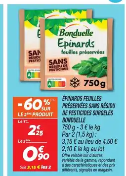 Netto BONDUELLE Épinards feuilles préservées sans résidu de pesticides surgelés offre