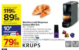 Carrefour KRUPS Machine à café Nespresso Essenza Mini Gris offre