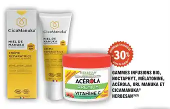 E.Leclerc Parapharmacie Gammes infusions bio noctaphyt mélatonine acérola orl manuka et cicamanuka herbesan offre