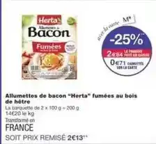 Monoprix Herta - allumettes de bacon fumées au bois de hêtre offre