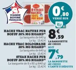 Super U Hache vrac nature pur boeuf 20% mg bigard offre