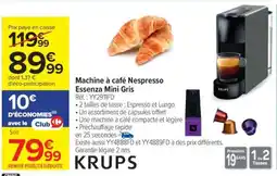Carrefour Machine à café Nespresso Essenza Mini Gris offre