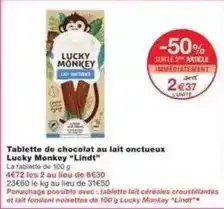 Monoprix Lindt - tablette de chocolat au lait onctueux offre