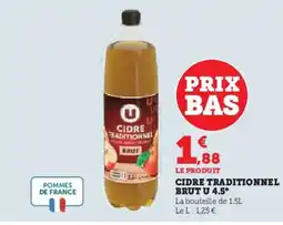 Hyper U U Cidre traditionnel brut 4.5° offre