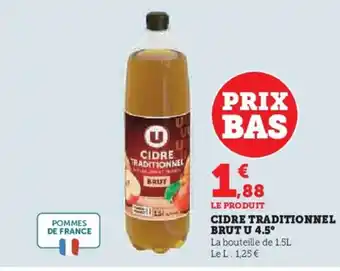 Hyper U U Cidre traditionnel brut 4.5° offre