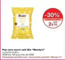Monoprix Mandy - pop corn sucré salé bio offre