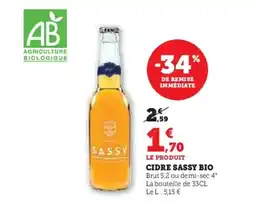 Hyper U Cidre sassy bio offre