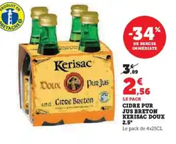 Hyper U KERISAC Cidre pur jus breton doux 2.5° offre