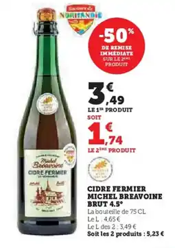 Hyper U Cidre fermier michel breavoine brut 4.5° offre