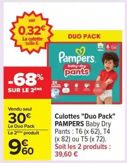 Carrefour Culottes Duo Pack PAMPERS Baby Dry Pants offre