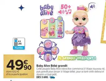 Carrefour Baby Alive Bébé grandit offre