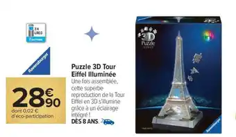 Carrefour Puzzle 3D Tour Eiffel Illuminée offre