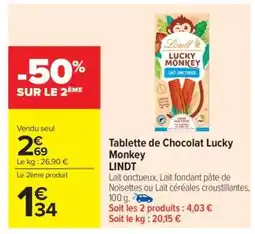 Carrefour Market TABLETTE DE CHOCOLAT LUCKY MONKEY “LINDT” offre