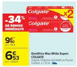 Carrefour Market Dentifrice Max White Expert COLGATE offre