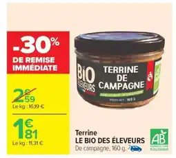 Carrefour Market Terrine LE BIO DES ÉLEVEURS offre