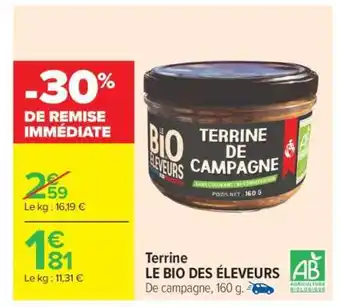 Carrefour Market Terrine LE BIO DES ÉLEVEURS offre