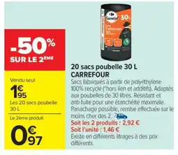 Carrefour Market 20 sacs poubelle 30 L offre