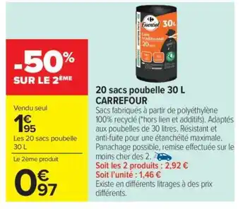 Carrefour Market 20 sacs poubelle 30 L offre
