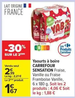 Carrefour Yaourts à boire CARREFOUR SENSATION offre
