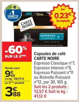Carrefour Capsules De Café Carte Noire offre