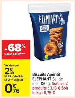 Carrefour Biscuits Apéritif ELEPHANT Sel de mer, 180 g offre