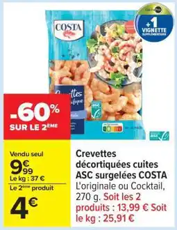 Carrefour Crevettes décortiquées cuites ASC surgelées COSTA offre