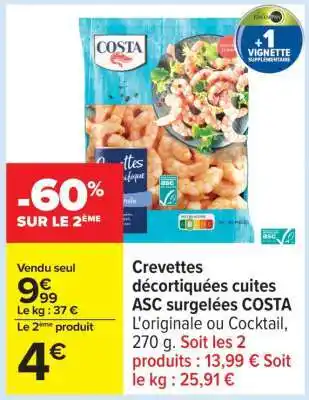 Carrefour Crevettes décortiquées cuites ASC surgelées COSTA offre