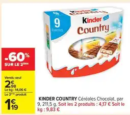Carrefour KINDER COUNTRY CÉRÉALES CHOCOLAT offre