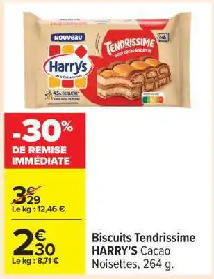 Carrefour Biscuits Tendrissime HARRY'S Cacao Noisettes, 264 g offre