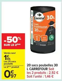 Carrefour 20 sacs poubelles 30 L CARREFOUR offre