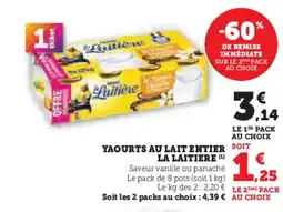 Hyper U LA LAITIERE Yaourts au lait entier offre