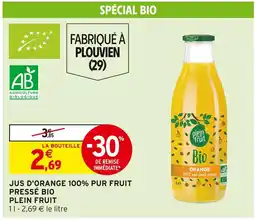 Intermarché Plein Fruit Jus d'orange 100% pur fruit pressé bio offre