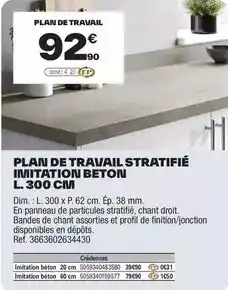 Brico Dépôt Cooke & lewis - plan de travail stratifié imitation beton l. 300 cim offre