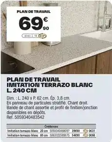 Brico Dépôt Cooke & lewis - plan de travail imitation terrazo blanc l. 240 cm offre