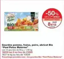 Monoprix Materne - gourdes pomme, fraise, poire, abricot bio offre