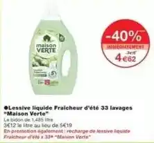 Monoprix Maison verte - lessive liquide fraicheur d'été 33 lavages offre