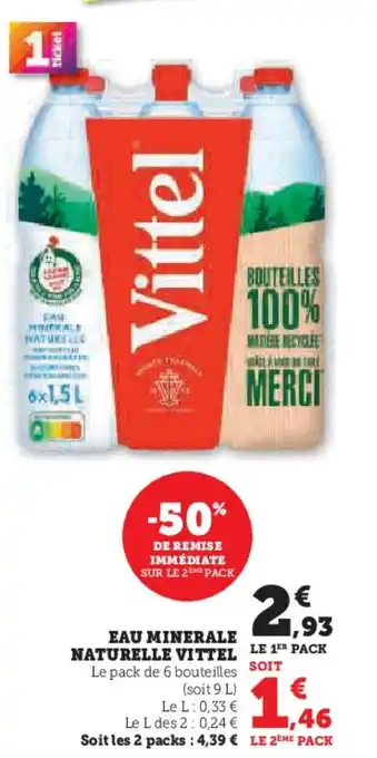 Hyper U VITTEL Eau minerale naturelle offre