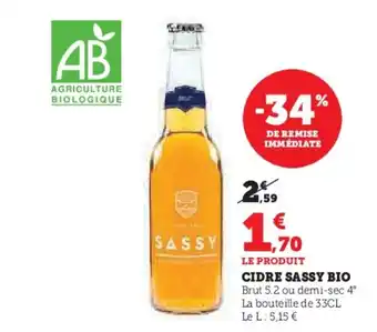 Super U SASSY BIO Cidre offre