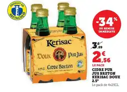 Super U KERISAC Cidre pur jus breton doux 2.5° offre