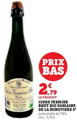 Super U Cidre fermier brut bio domaine de la minotiere 5° offre