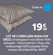 BUT Lot de 2 oreillers 60x60 cm offre
